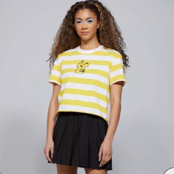 Hot Topic “Pikachu” embroidered, striped, slightly cropped top - junior size S - Picture 2 of 10